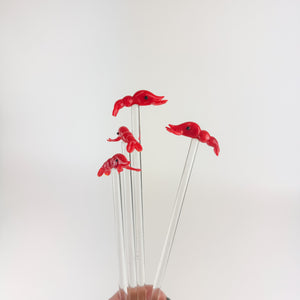 Set of 4 Glass Lobster Swizzle Sticks